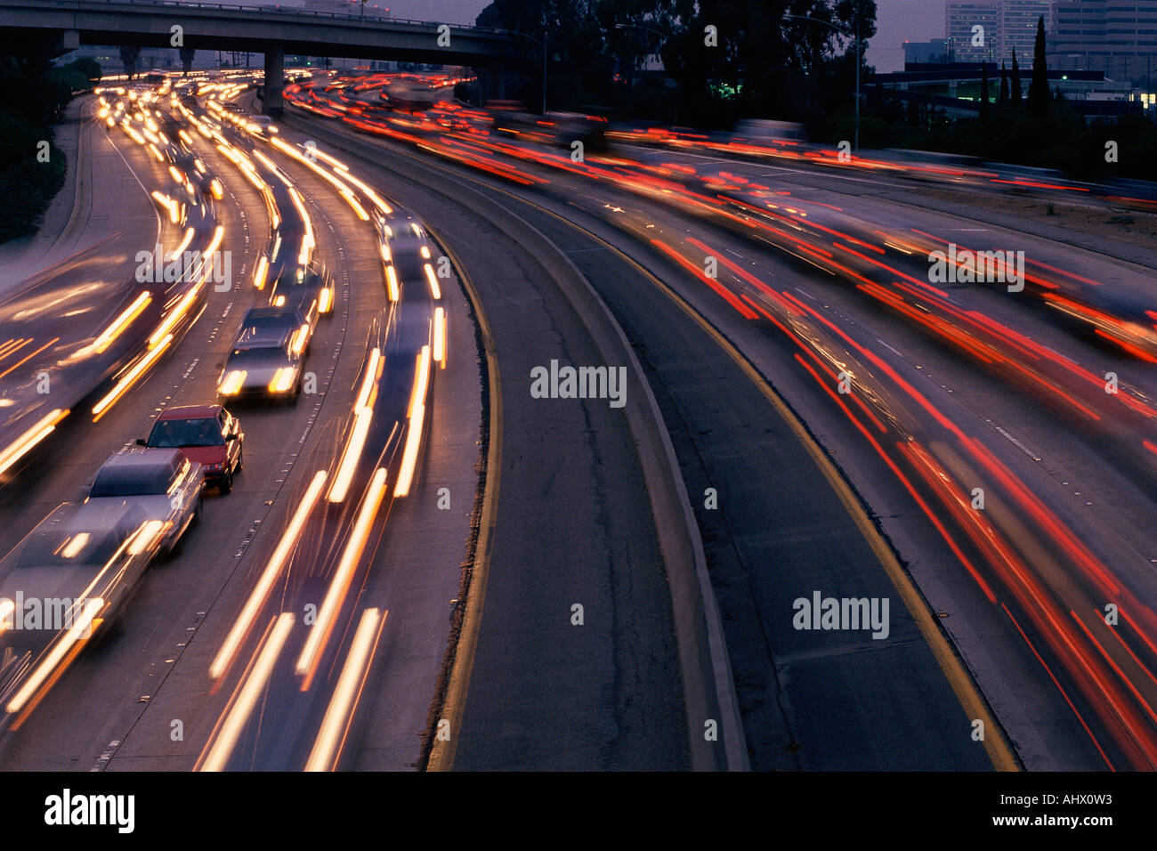 Freeway with evening traffic Stock Photo