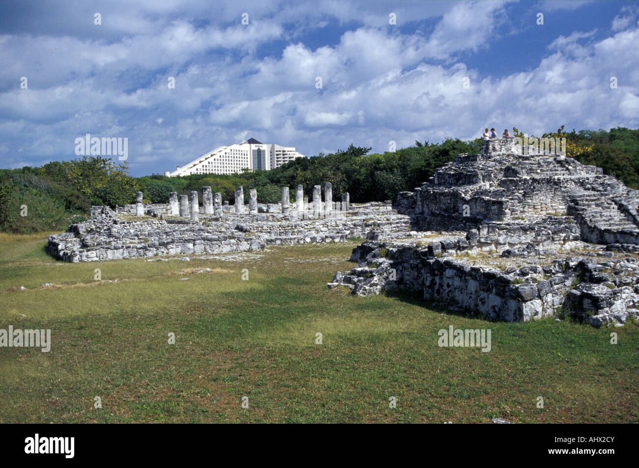 The Mayan ruins of El Rey with Hotel Hilton in background Cancun Mexico ...