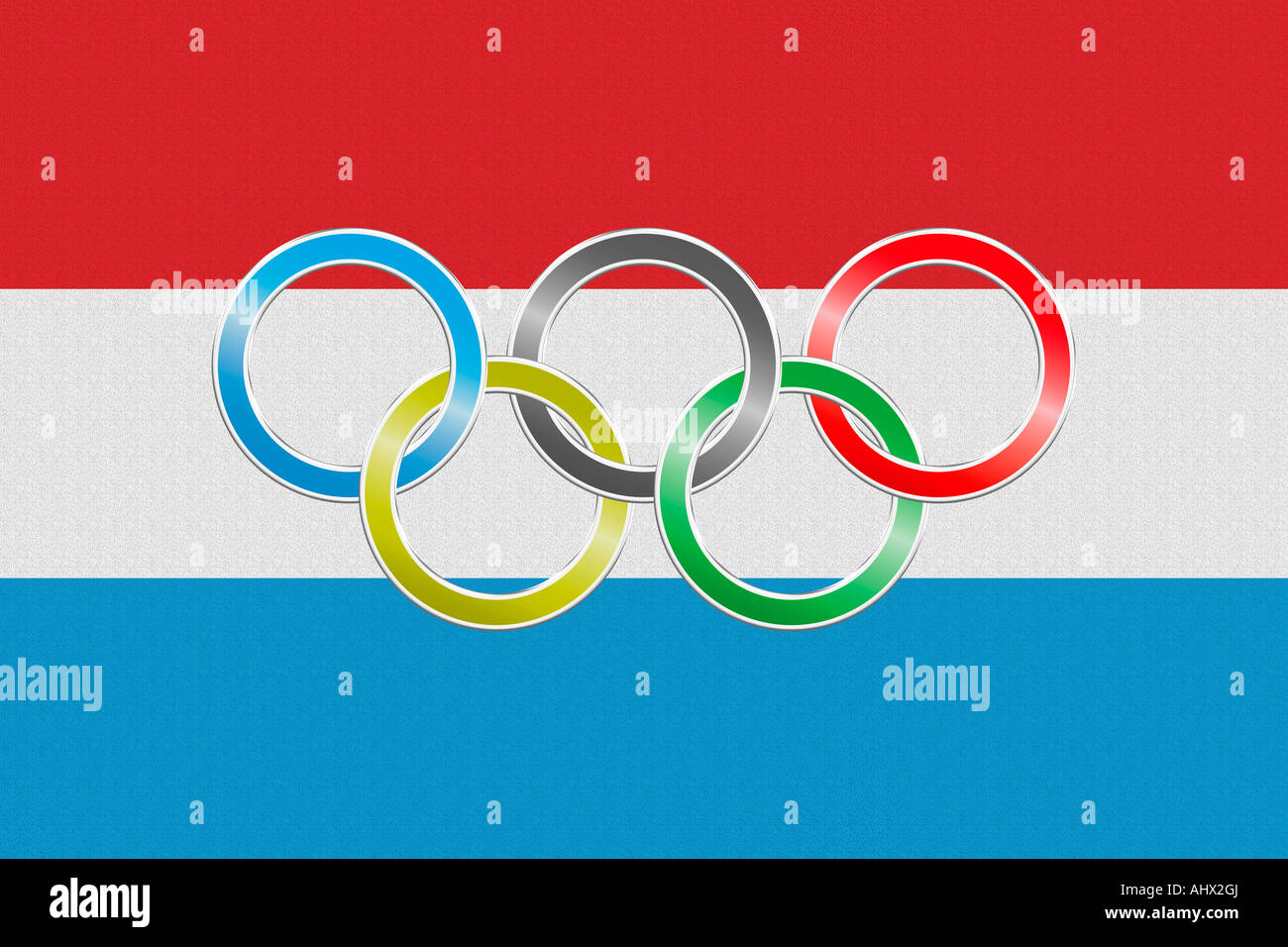 The symbol of the Olympic Games, five interlocking rings, colored blue,  yellow, black, green, and red on a white field Stock Photo - Alamy