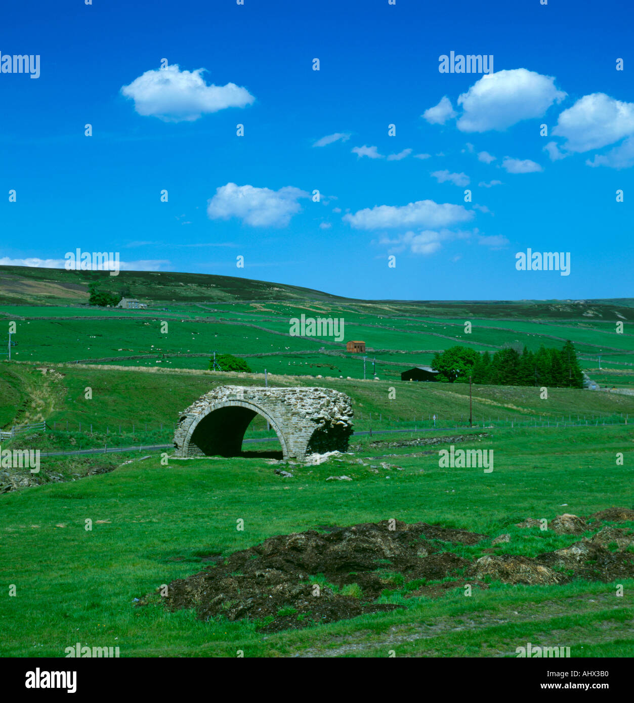 Surviving arch of the smelt mill flue viaduct, Rookhope, above Weardale, County Durham, England, UK. Stock Photo