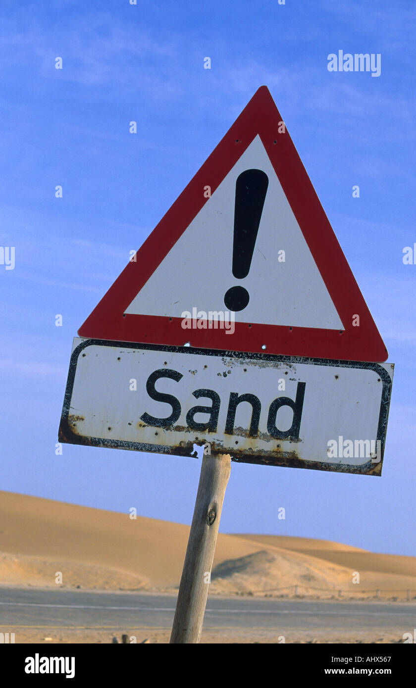 Sand road warning sign Namibia Stock Photo