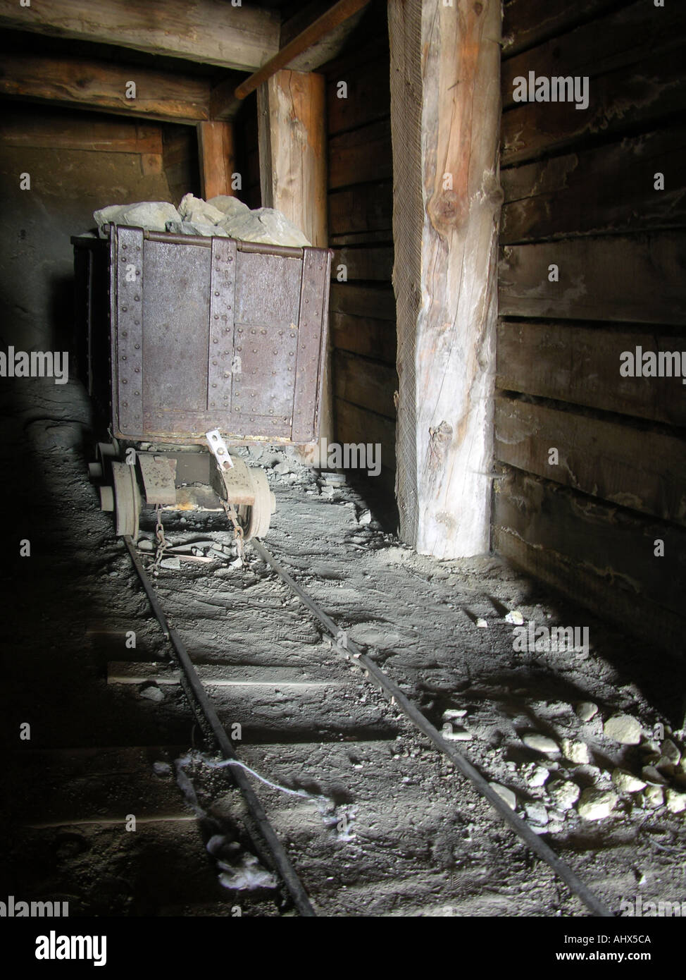 Mining Cart in Mine Shaft Stock Photo