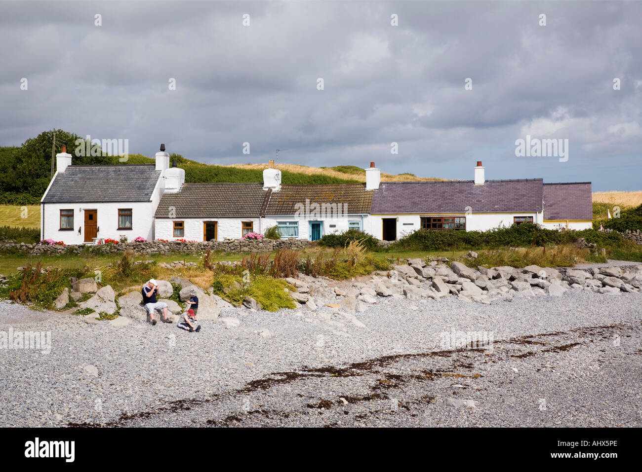 Moelfre Anglesey North Wales Uk Row Of White Cottages Beside Isle
