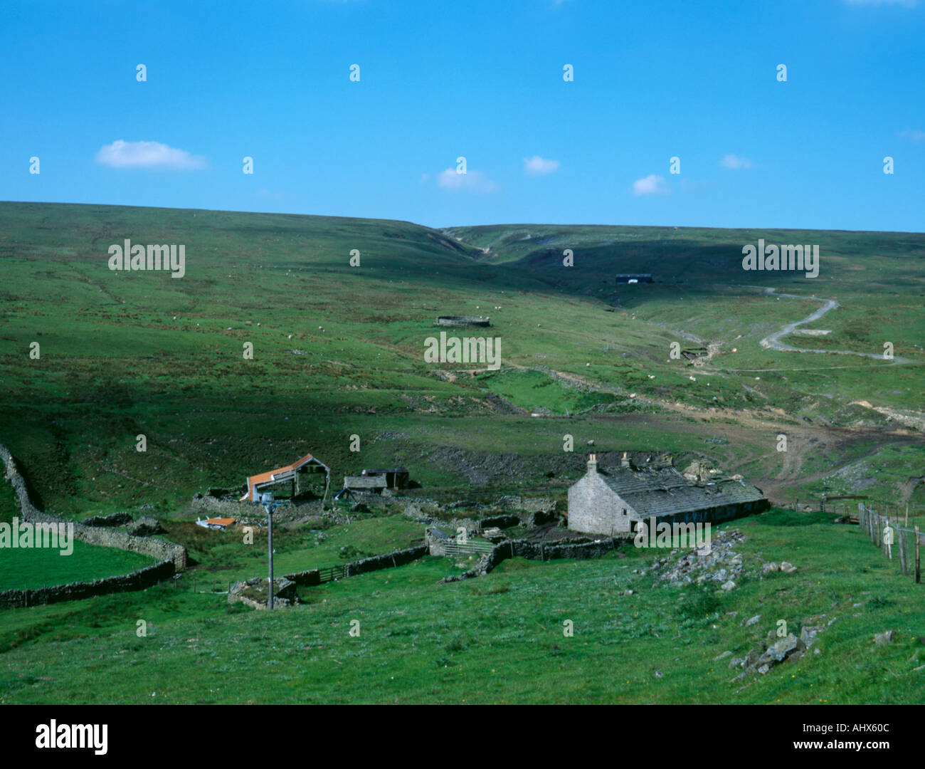 Derelict stone farm buildings, upper Teesdale, North Pennines, County