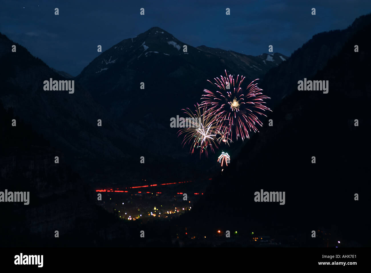 Fireworks over the town of Ouray Colorado 4th of July Stock Photo Alamy