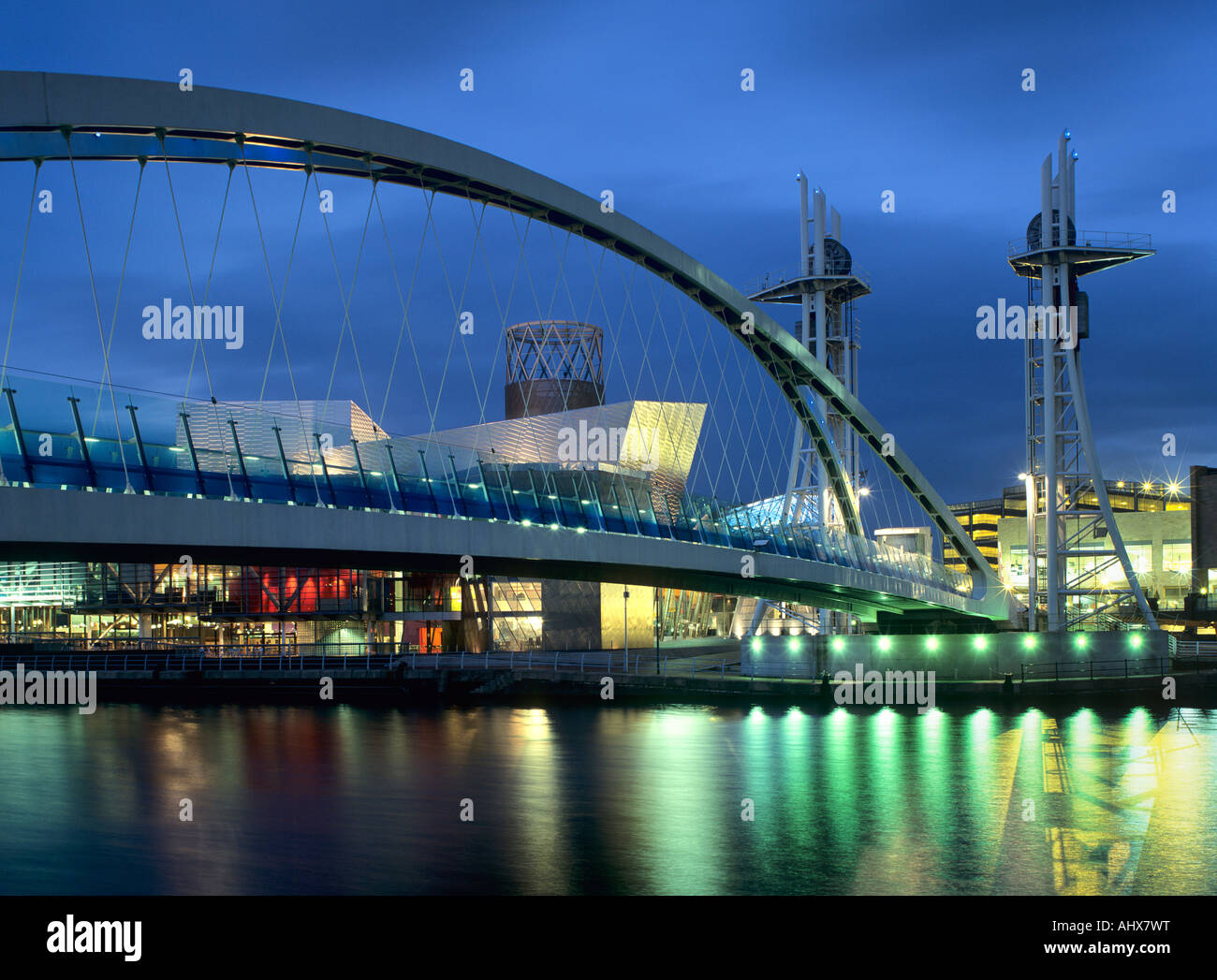 Lowry Centre at night ,Salford Quys , Manchester Stock Photo