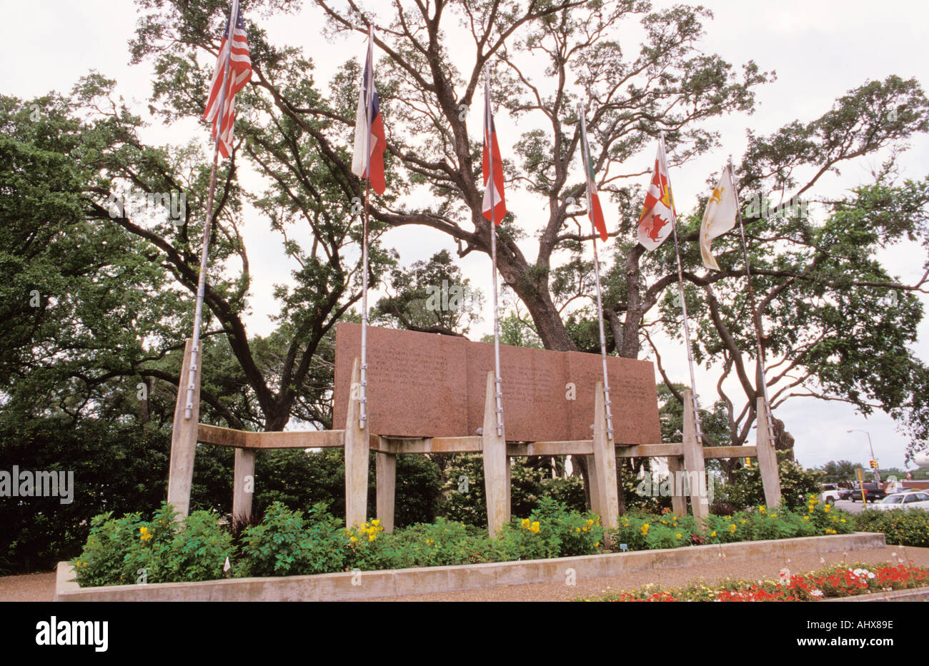 Victoria Texas USA Historic Buildings Flags at DeLeon Plaza Stock Photo