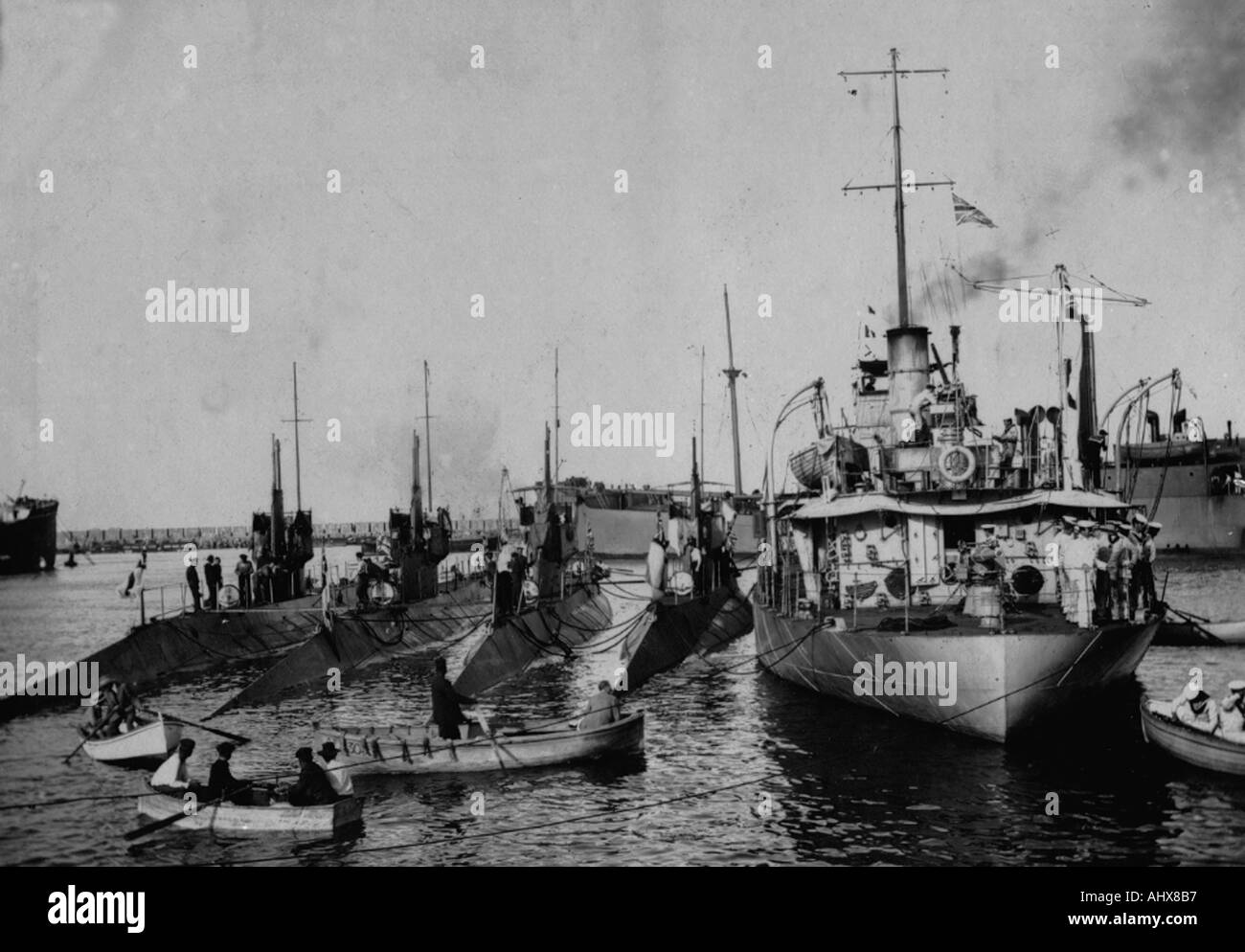 Royal Navy submarines in port circa 1914 Stock Photo Alamy