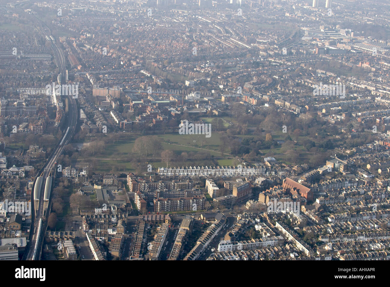 High level oblique aerial view west of Ravenscourt Park Hammersmith