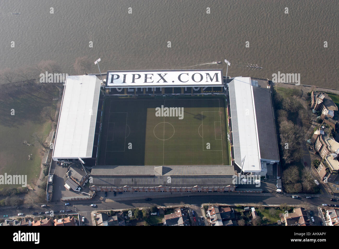 High level oblique aerial view south of Fulham Football Club ground London SW6 England UK January 2006 Stock Photo