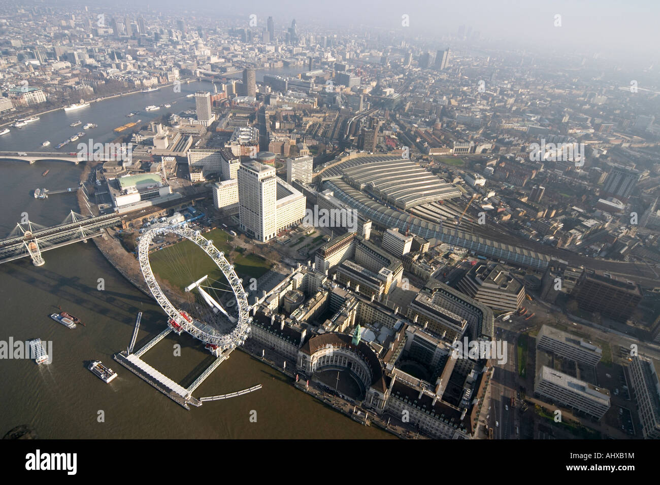 High level oblique aerial view south east of London Eye Waterloo ...
