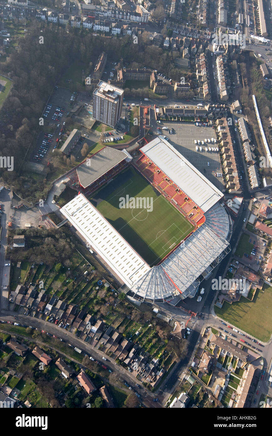 High level vertical aerial view down of Charlton Athletic Football Club