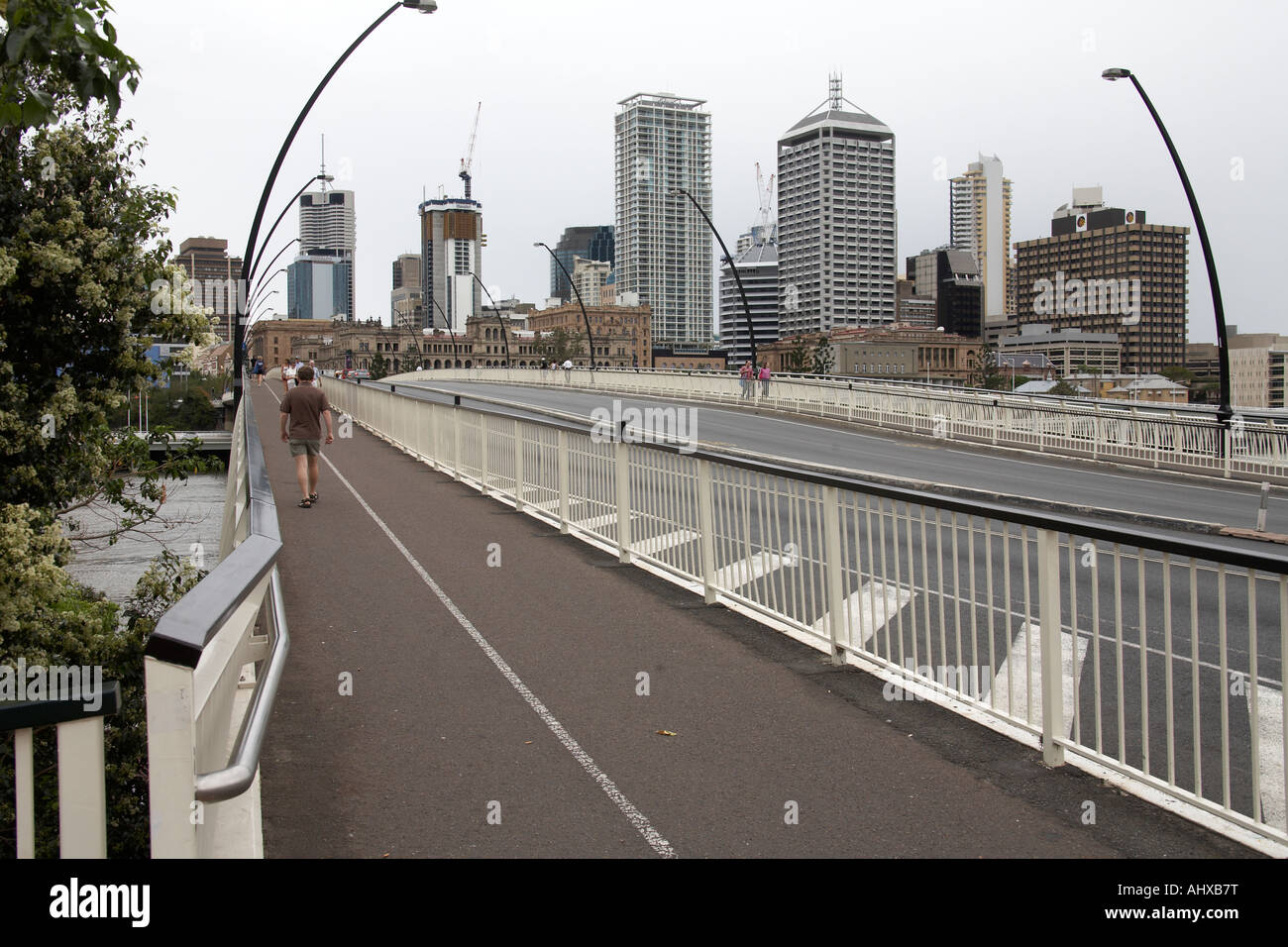 Victoria Bridge walkway on cloudy day in Brisbane Queensland QLD Australia Stock Photo