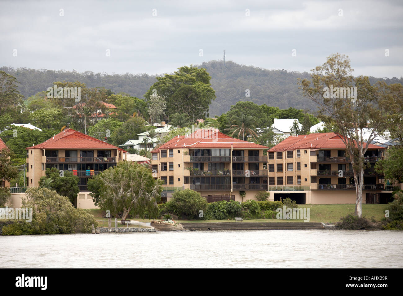 Expensive house or residential property overlooking river in south west Brisbane Queensland QLD Australia Stock Photo