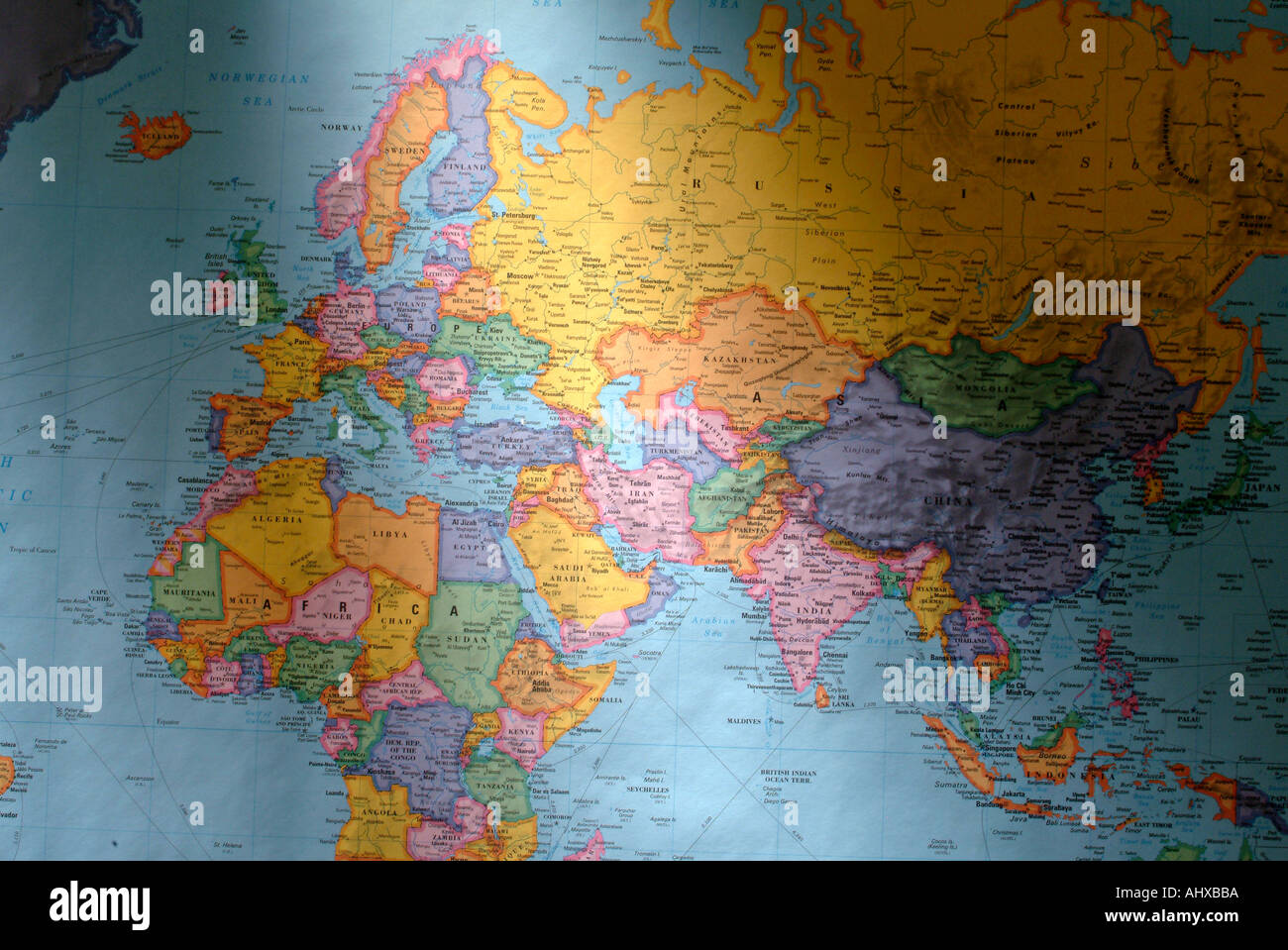 illustrated world map with countries and continents Stock Photo