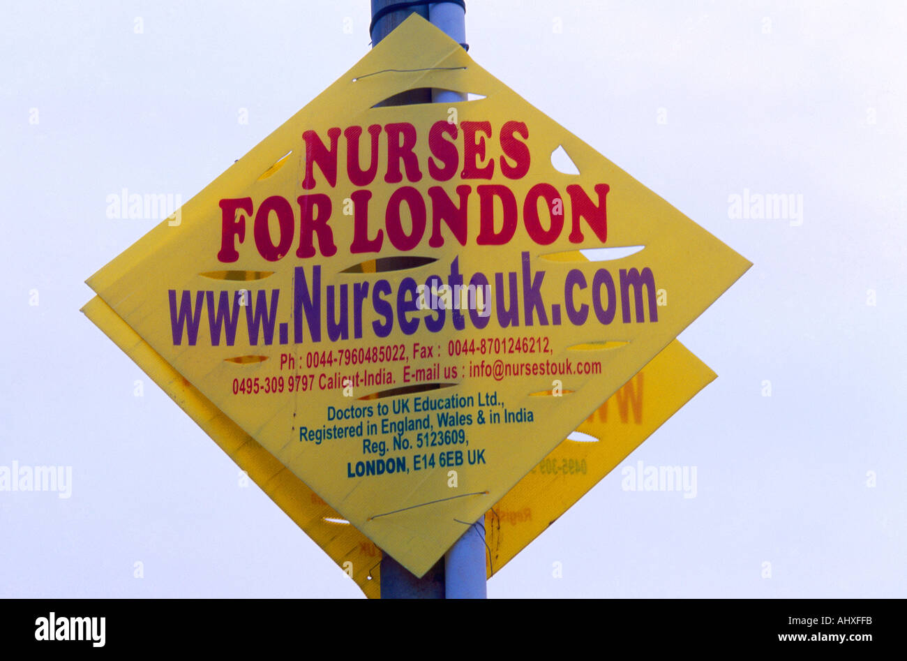 Alappuzha kerala India Recruitment Company Sign for Nurses to London UK Stock Photo