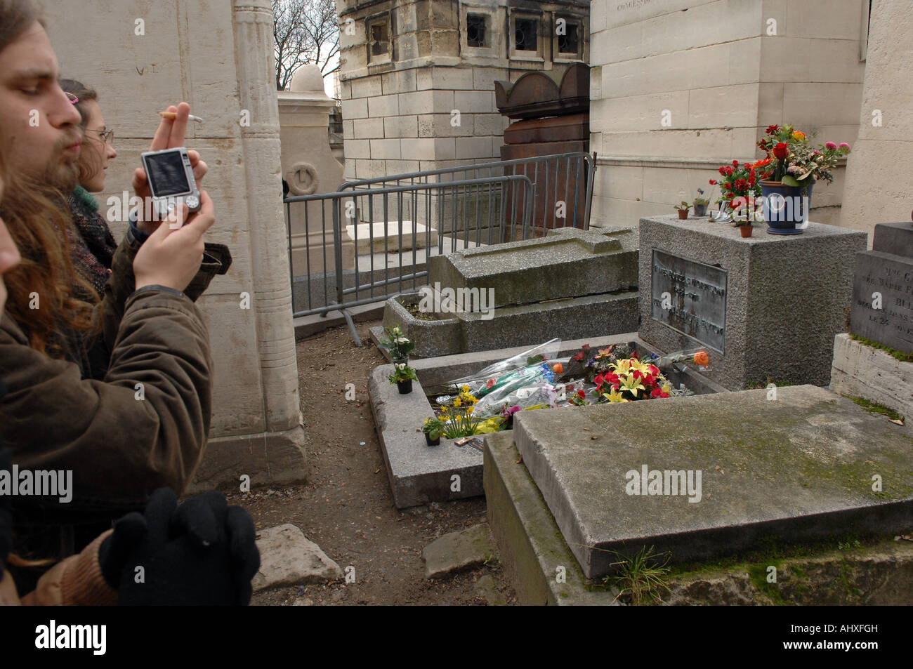 Jim Morrison of the Doors rock bands grave in Pere Lachaise cemetery Paris Stock Photo