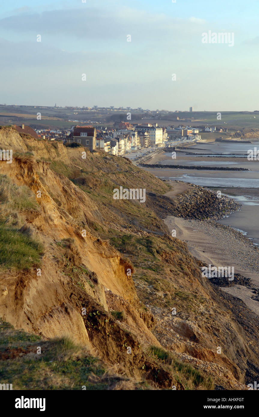 Coastal erosion at Wimereux in Northern France Stock Photo