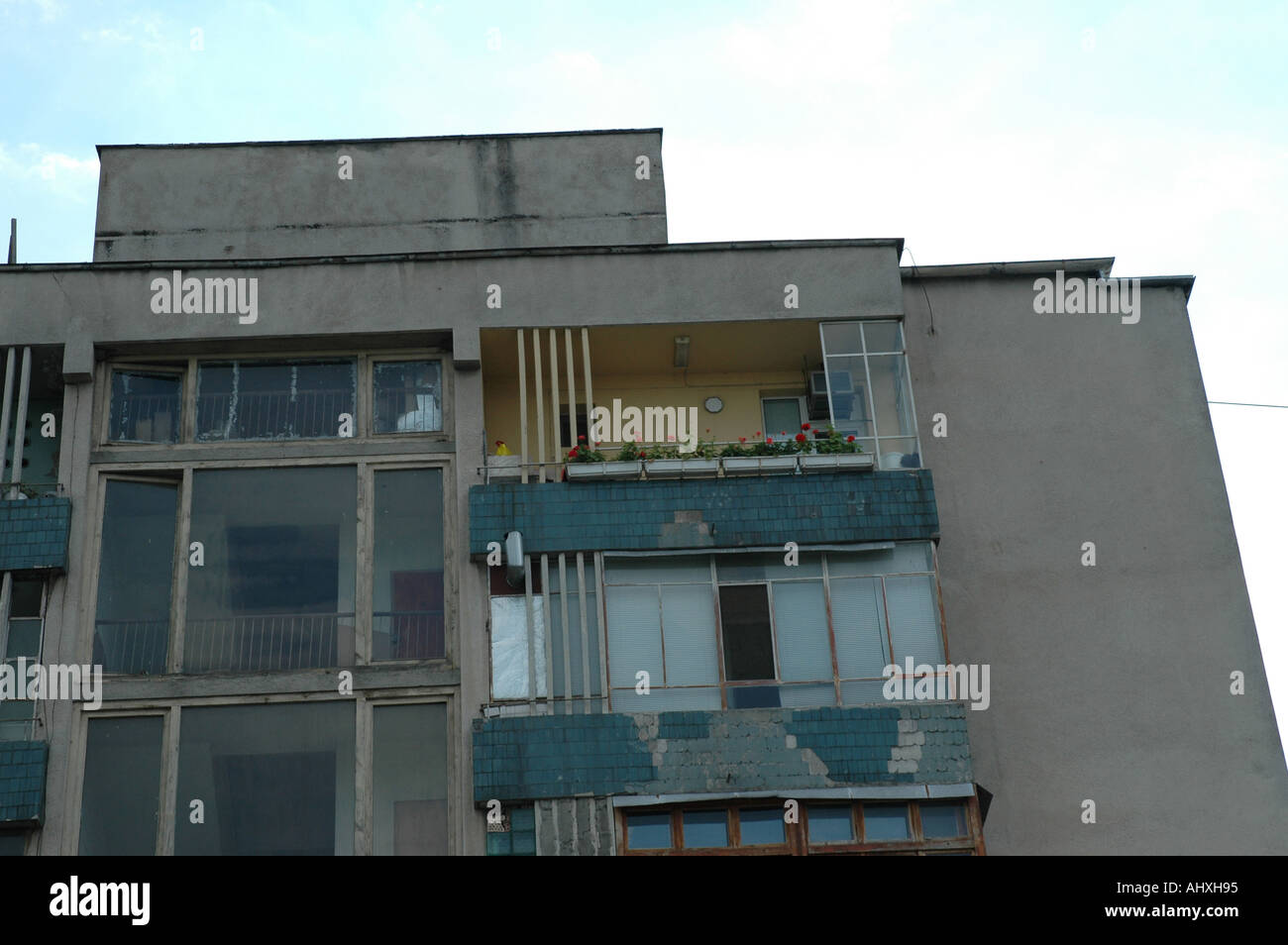 Old apartment block house in the Bulgarian city of Pleven Stock Photo