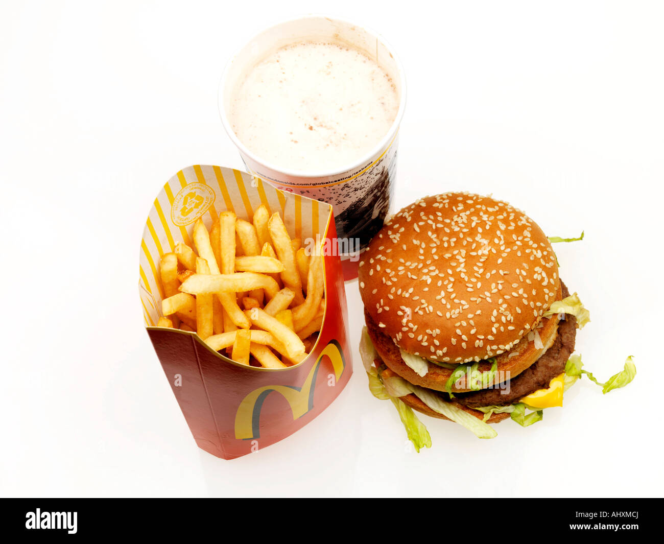 Cheeseburger Chips and Milkshake Stock Photo