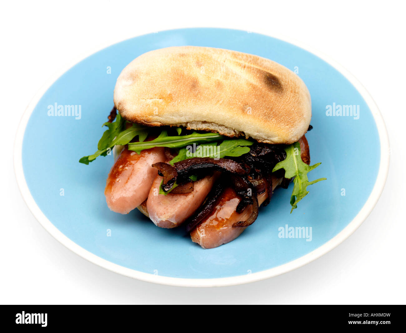 Grilled Sausage in Ciabatta Bread Roll Stock Photo Alamy