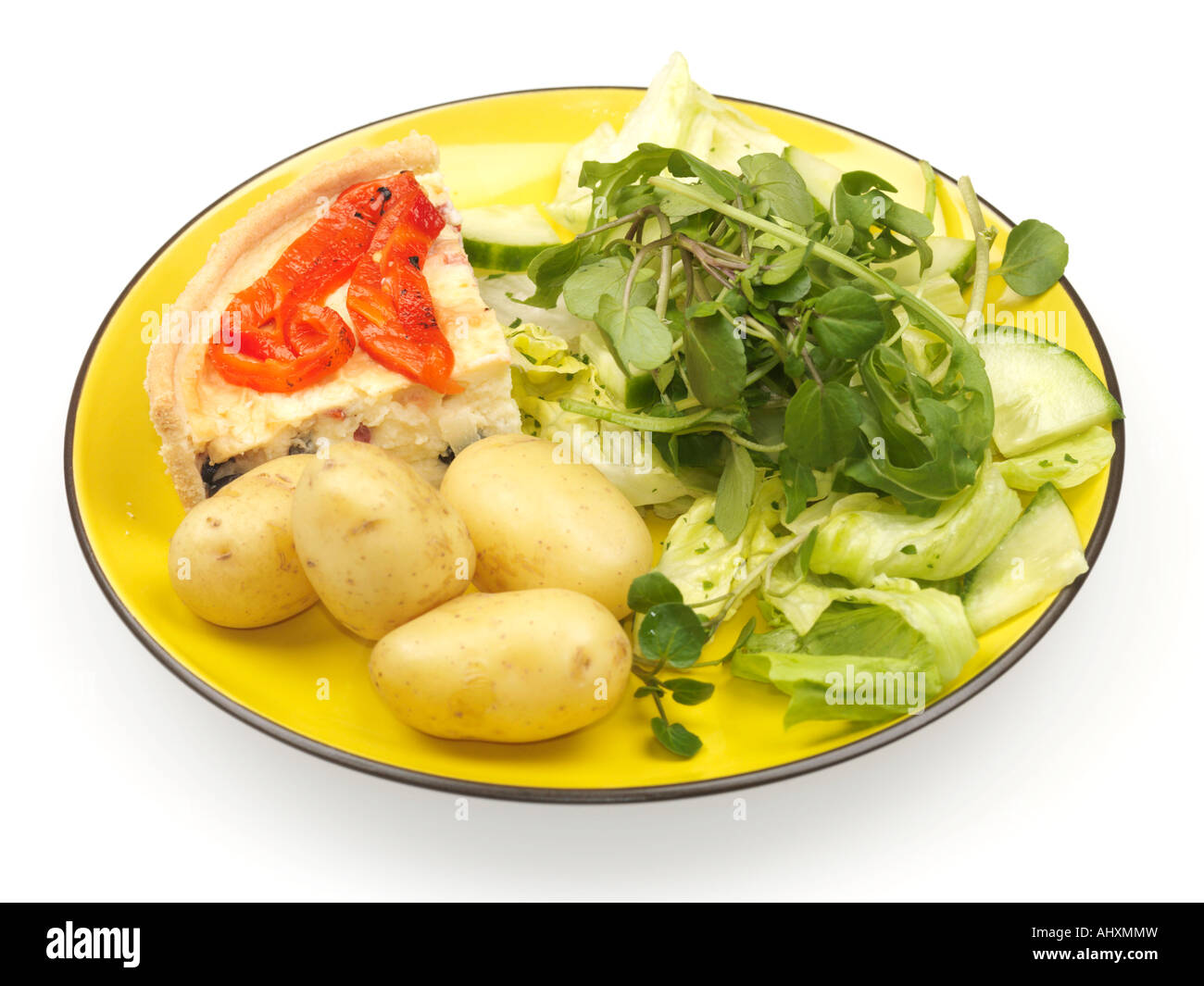 Quiche with Salad and New Potatoes Stock Photo Alamy