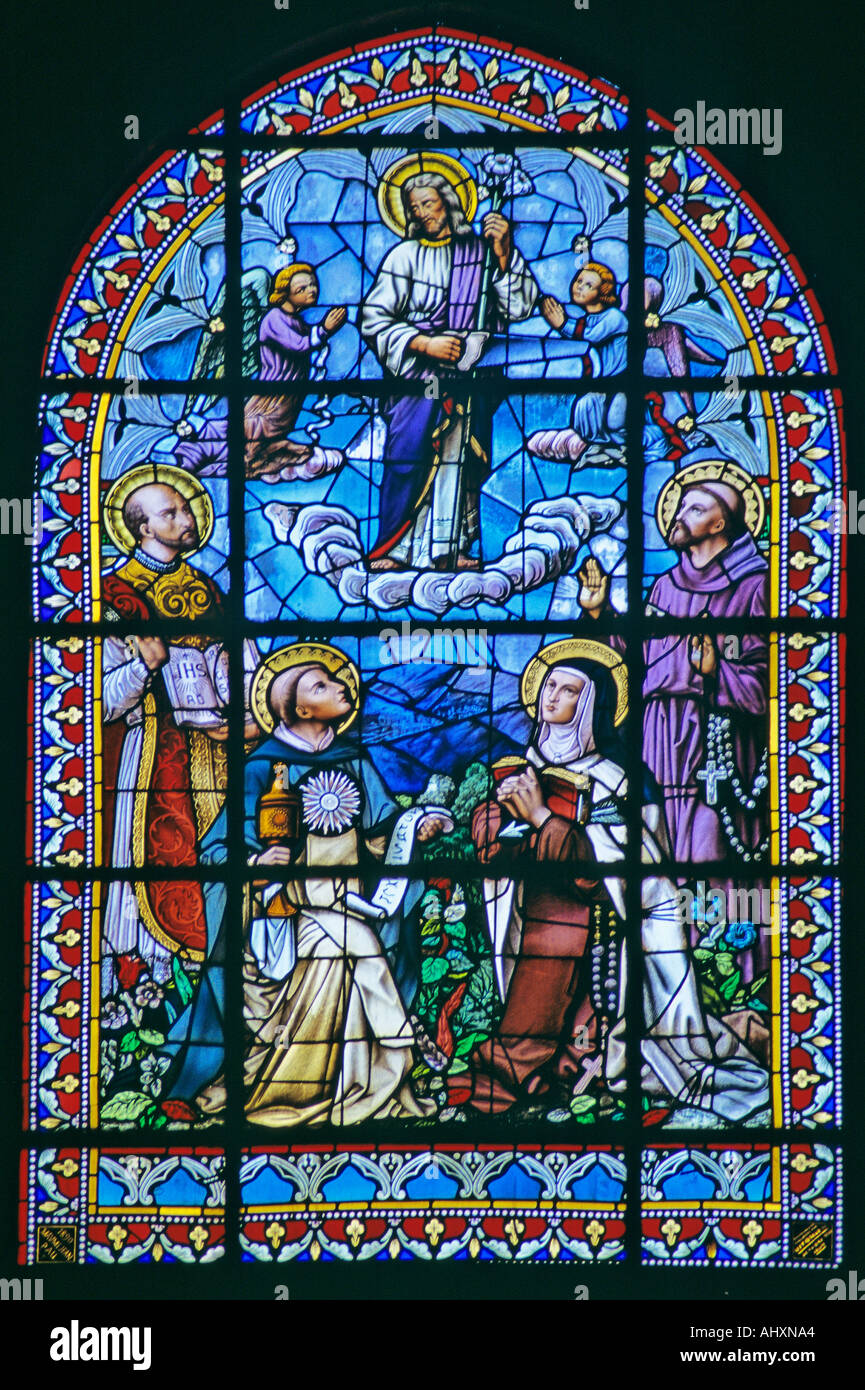 Stained glass window in Spanish church Stock Photo Alamy