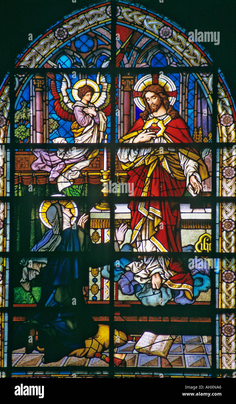 Stained glass window in Spanish church Stock Photo - Alamy
