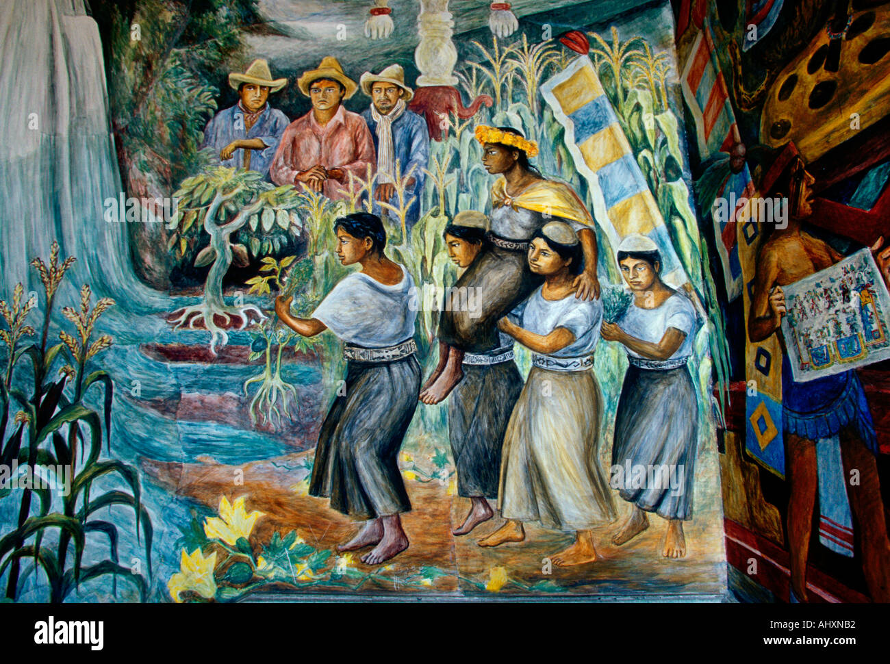 mural, Sacrificio de la Diosa Centeotl, Arturo Garcia Bustos, Government Palace, Oaxaca, Oaxaca de Juarez, Oaxaca State, Mexico Stock Photo