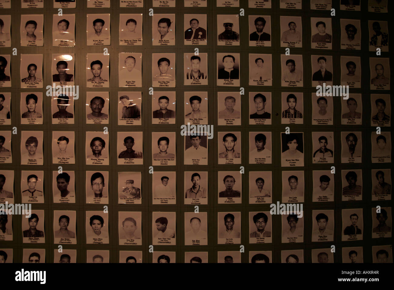 Passport pictures of political prisoners being held in Burmese jails, Mae Sot Thailand. Stock Photo