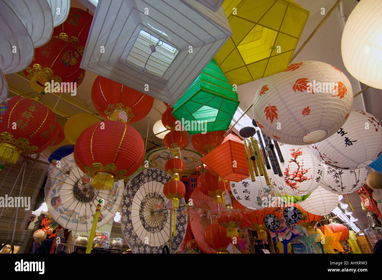 Colorful Paper Lanterns Hanging From Ceiling In Vancouver