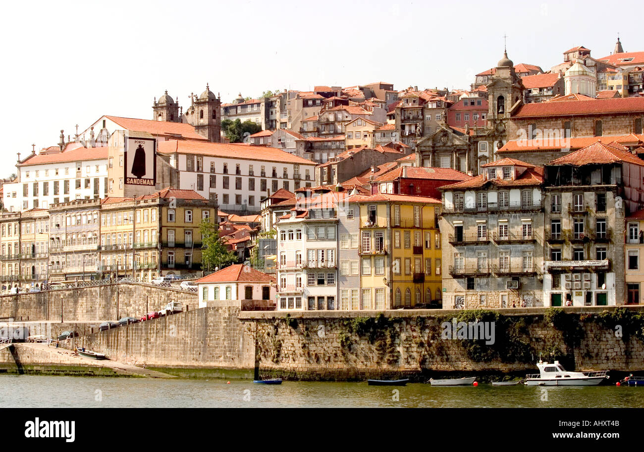 View of Ribeira district and Douro river Porto Portugal Stock Photo