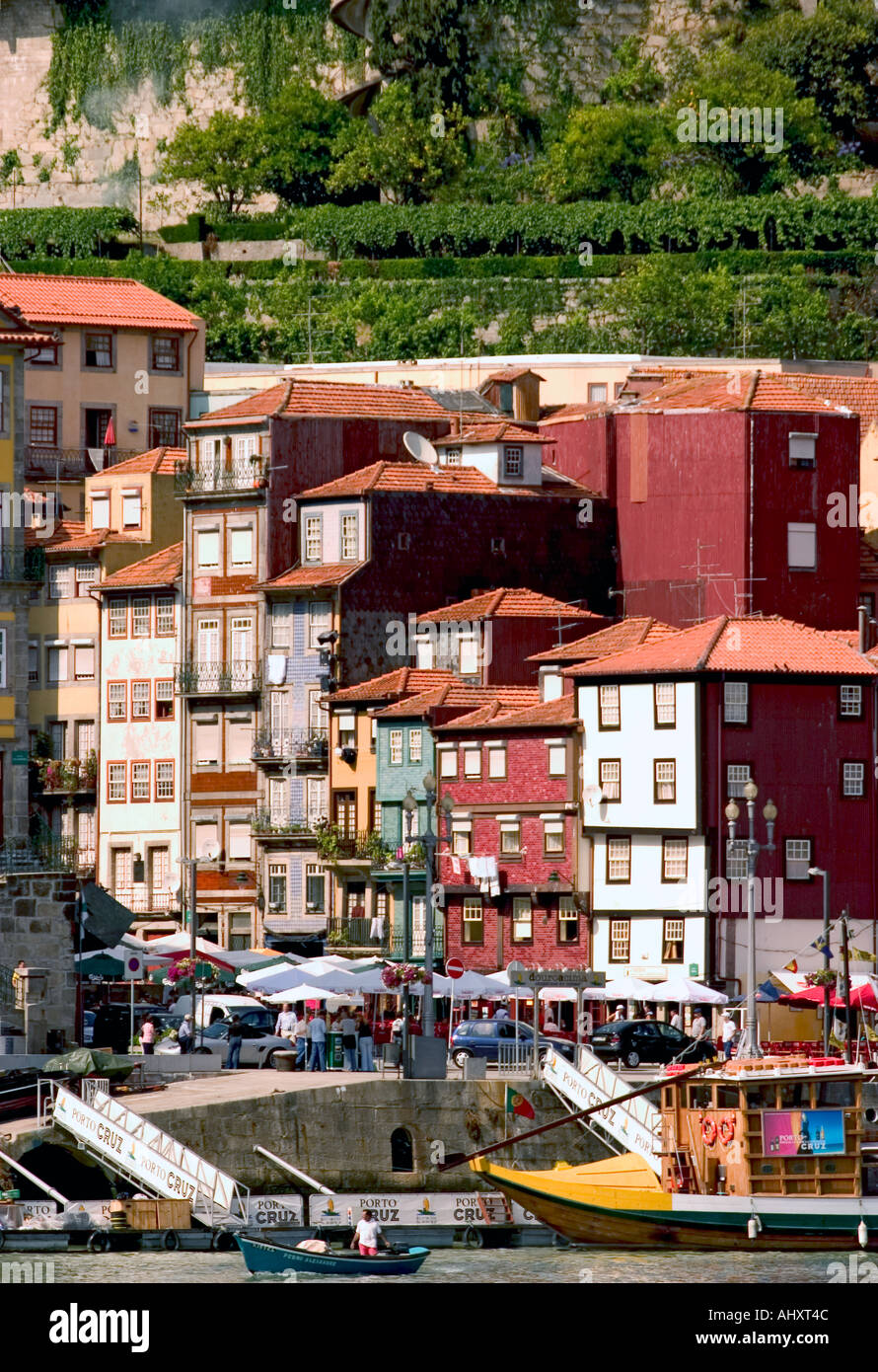 View of Ribeira district and Douro river Porto Portugal Stock Photo