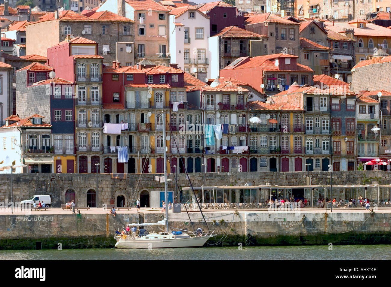 View of Ribeira district and Douro river Porto Portugal Stock Photo