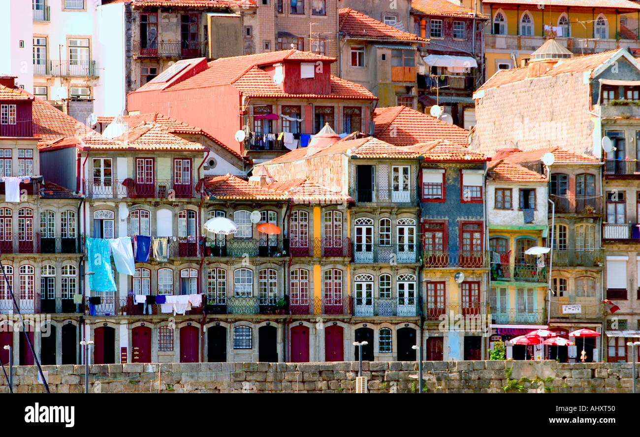 View of Ribeira district and Douro river Porto Portugal Stock Photo