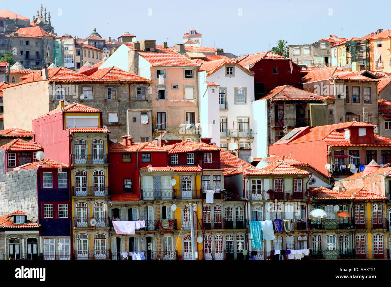 View of Ribeira district and Douro river Porto Portugal Stock Photo