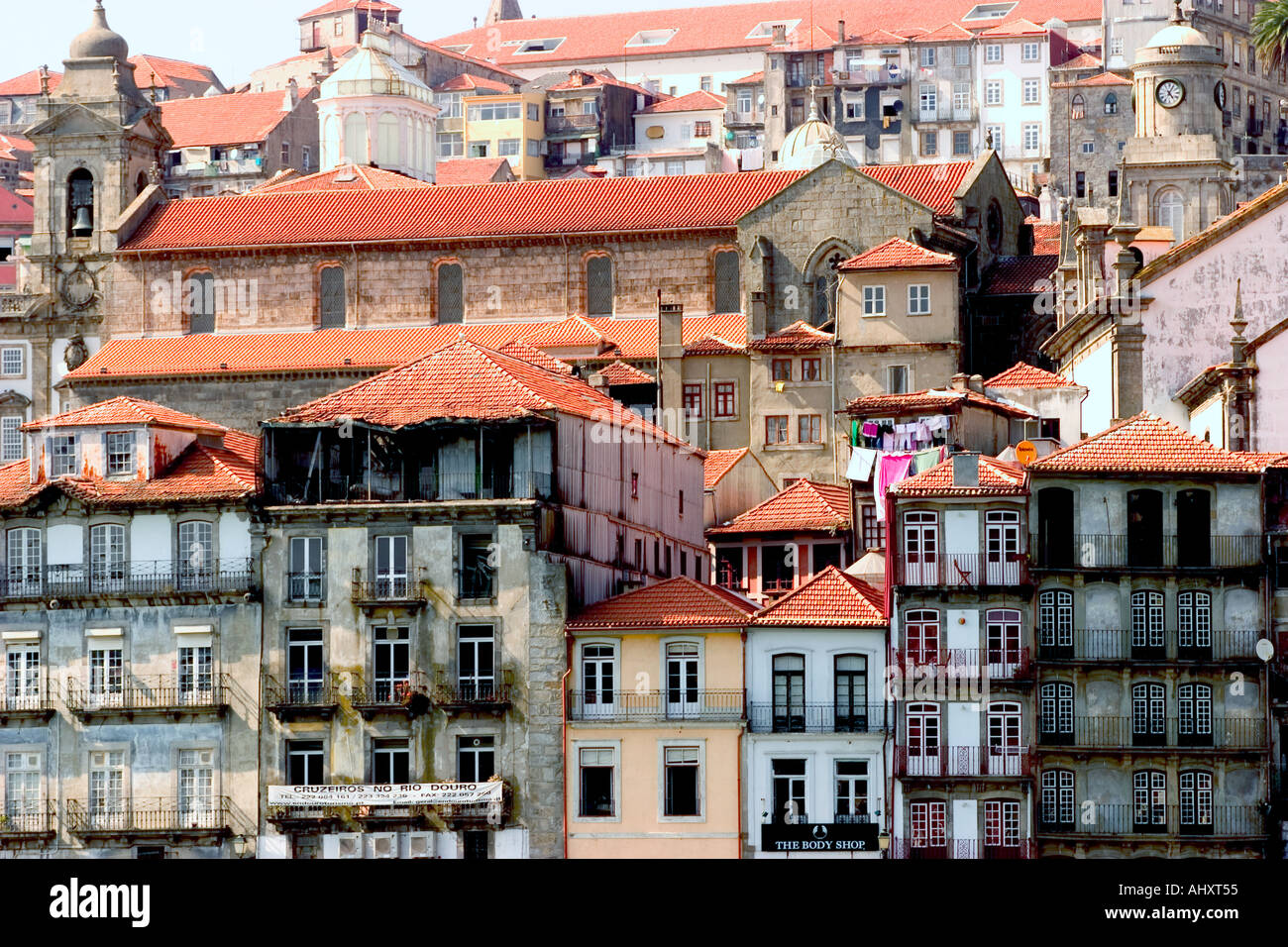 View of Ribeira district and Douro river Porto Portugal Stock Photo