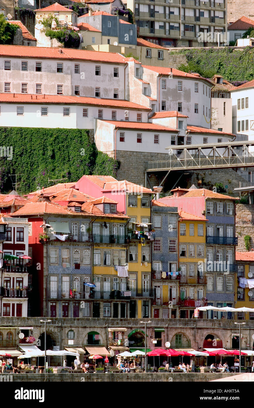 View of Ribeira district and Douro river Porto Portugal Stock Photo