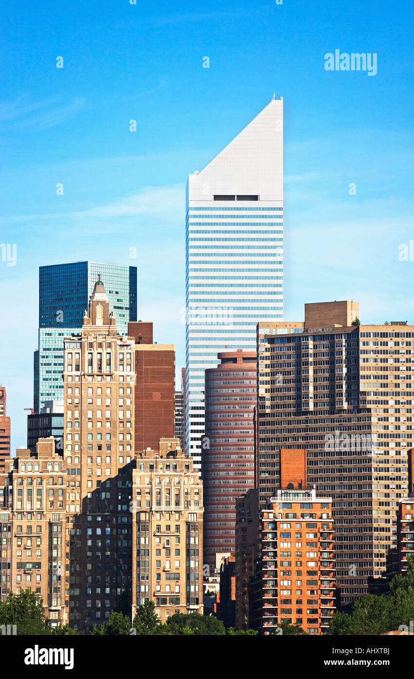 New York City skyline under blue sky Stock Photo - Alamy