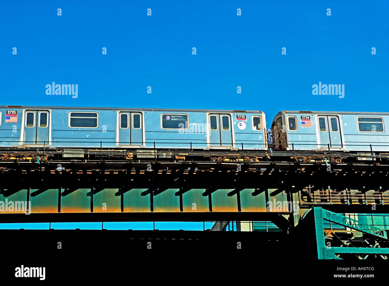 Elevated train under blue sky Stock Photo