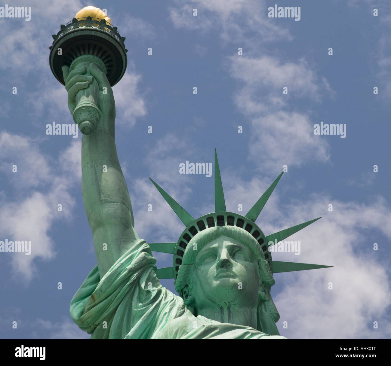 Low angle view of Statue of Liberty Stock Photo