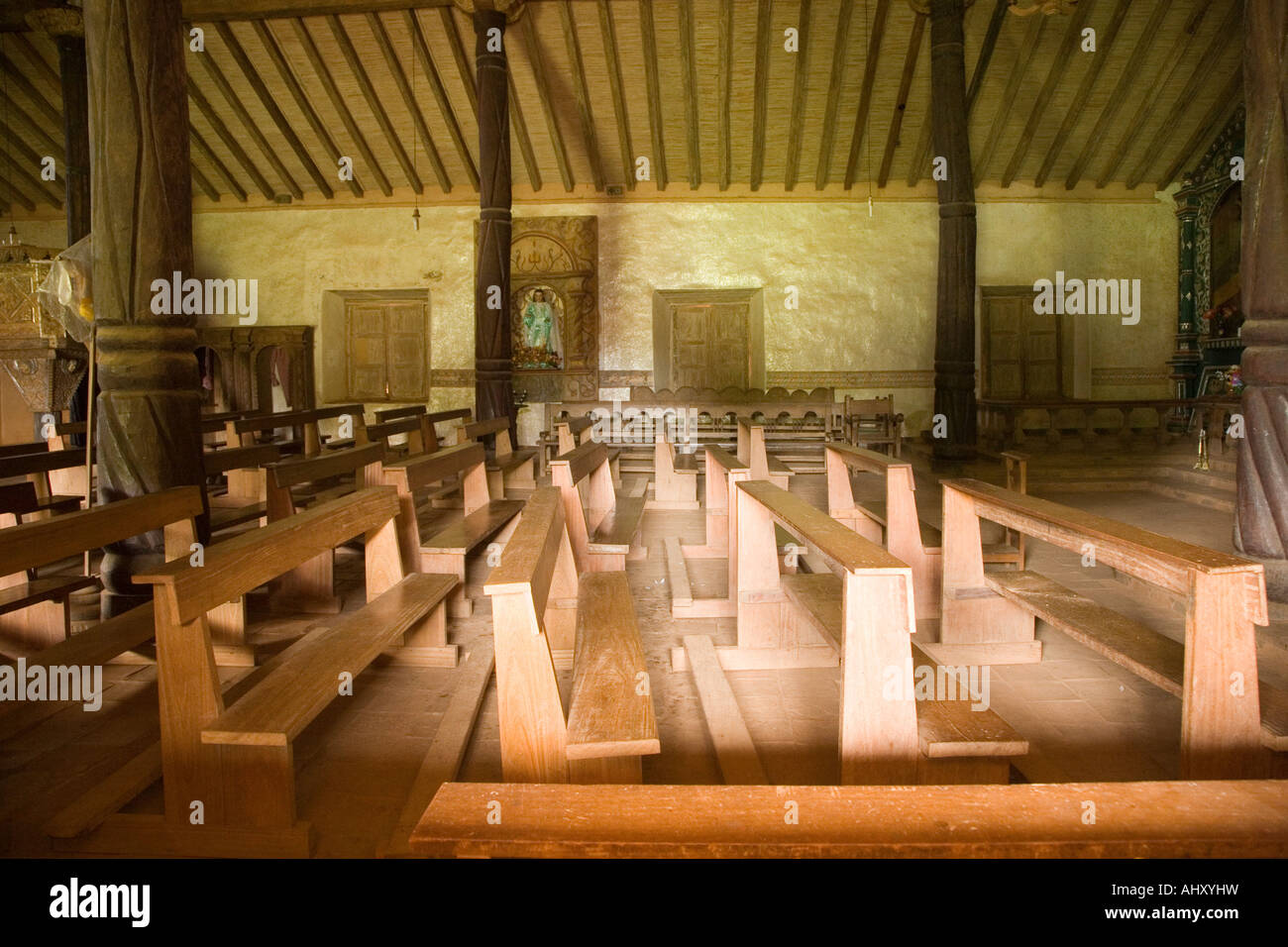 Inside the jesuit mission church of Santa Ana,  Bolivia Stock Photo