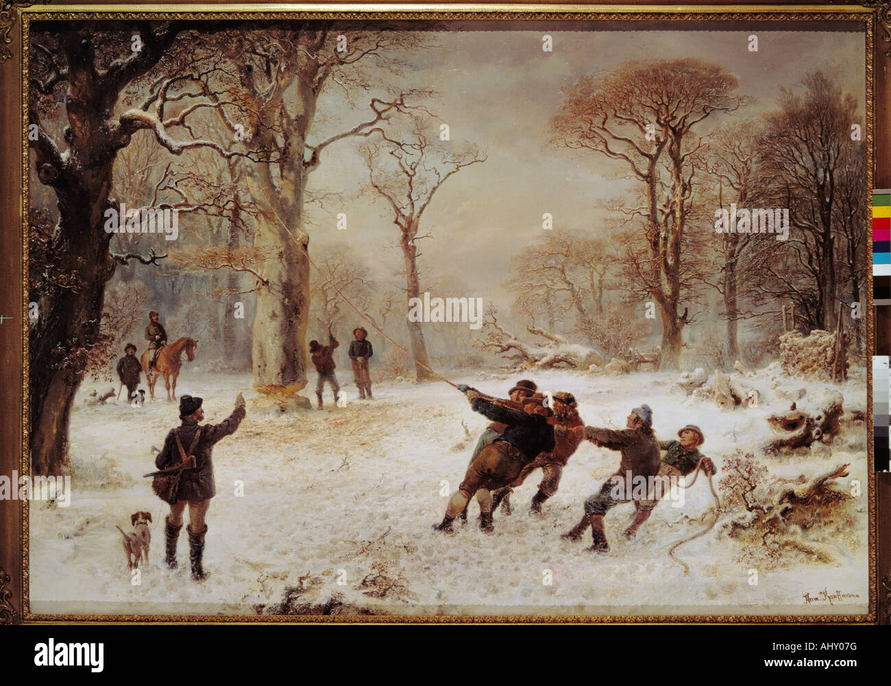 'fine arts, Kauffmann, Hugo Wilhelm, (1844 - 1915), painting, 'Holzfäller', ('lumberjacks'), private collection, Munich, his Stock Photo