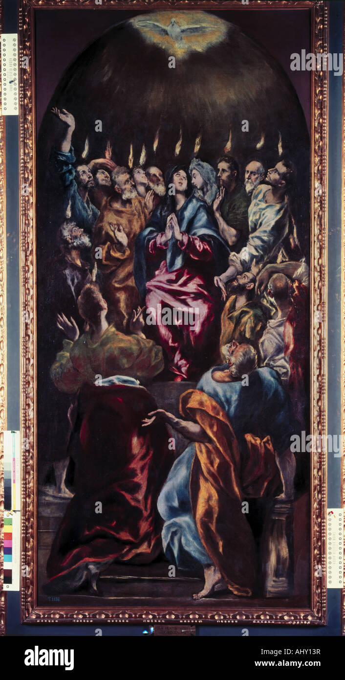 'fine arts, Greco, El, birth name Domenikos Theotokopoulos, (1541 - 1614), painting, 'the Pentecost', 1596 - 1600, oil on canv Stock Photo