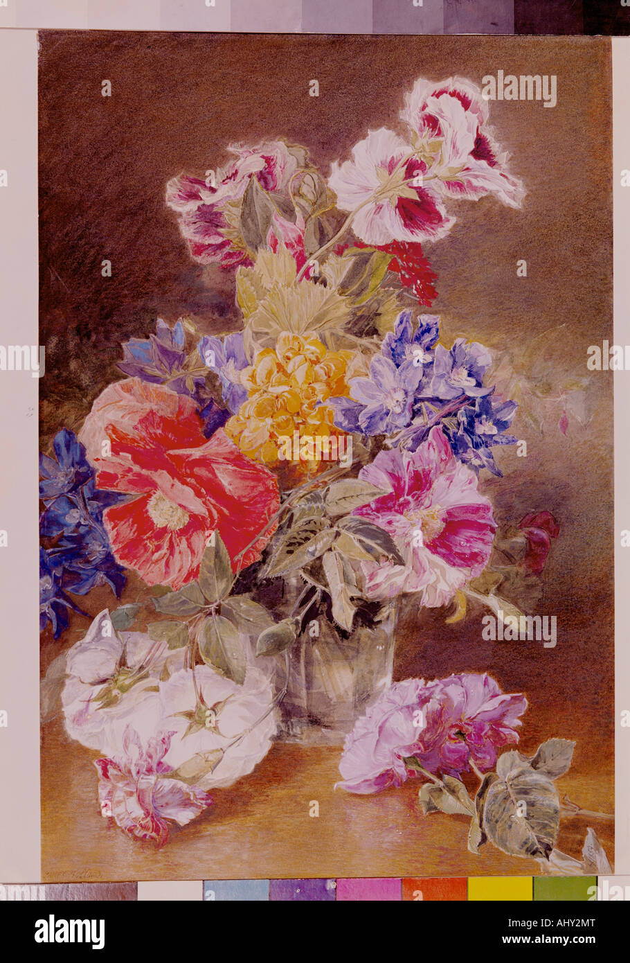 'fine arts, Holland, James, (1800 - 1870), painting, 'flower still life', 1859, Victoria and Albert museum, London, historic, Stock Photo