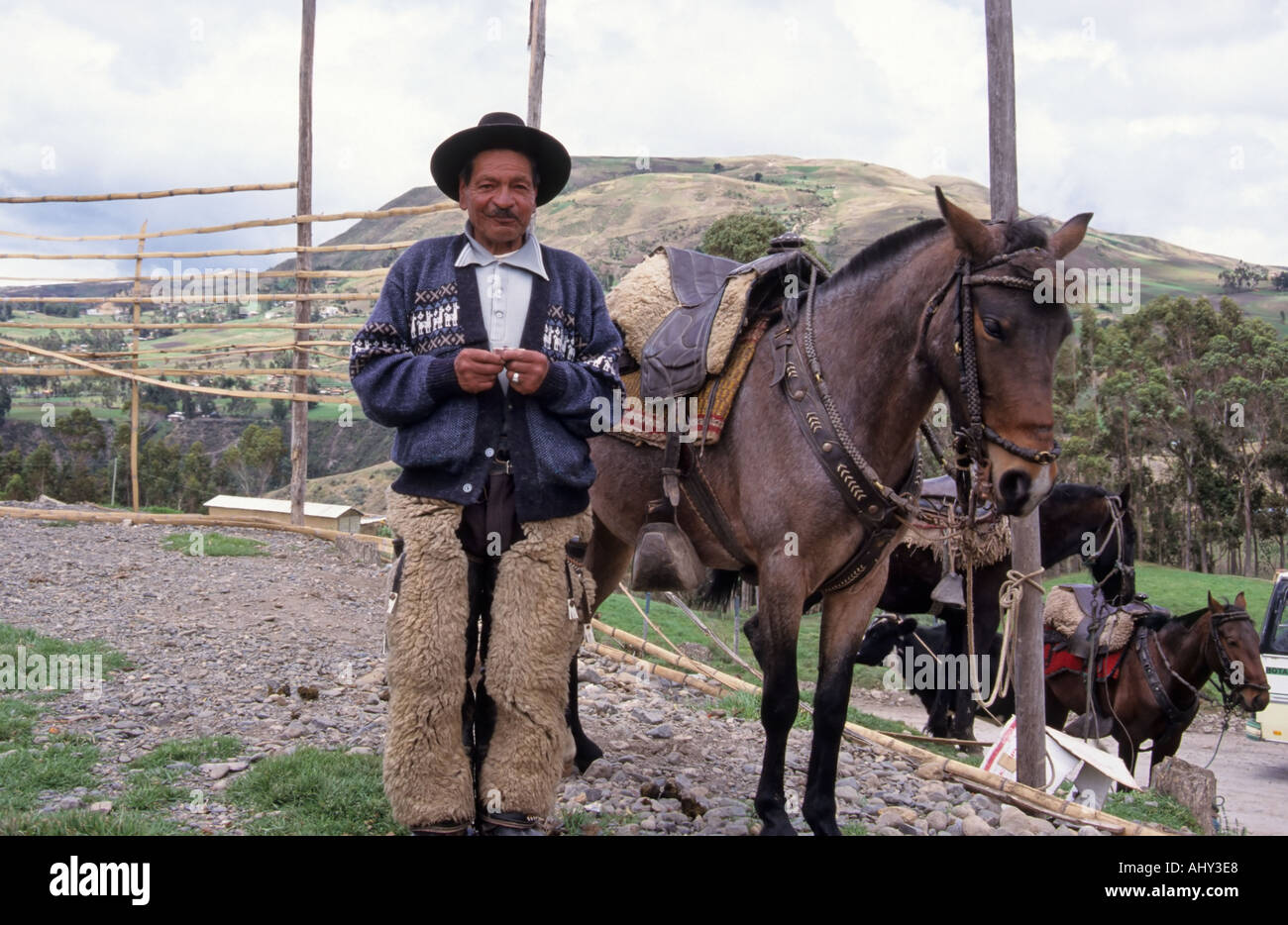 Ecuadorian cowboy with his horse, Ingapirca, Ecuador Stock Photo