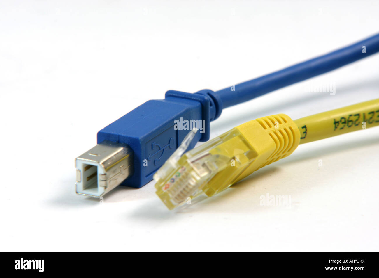 two cables blue and yellow usb Stock Photo Alamy