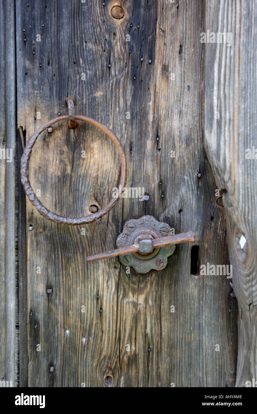 Ancient door handle to Englands only thatched church at Markby in Lincolnshire Stock Photo