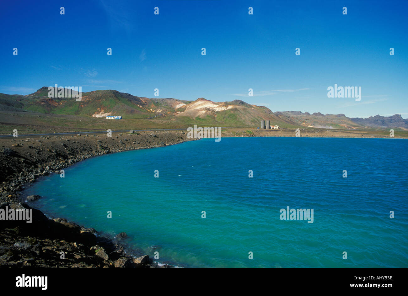 Green blue mineral thermal pool Krisuvik near Reykjavik Iceland Europe Stock Photo