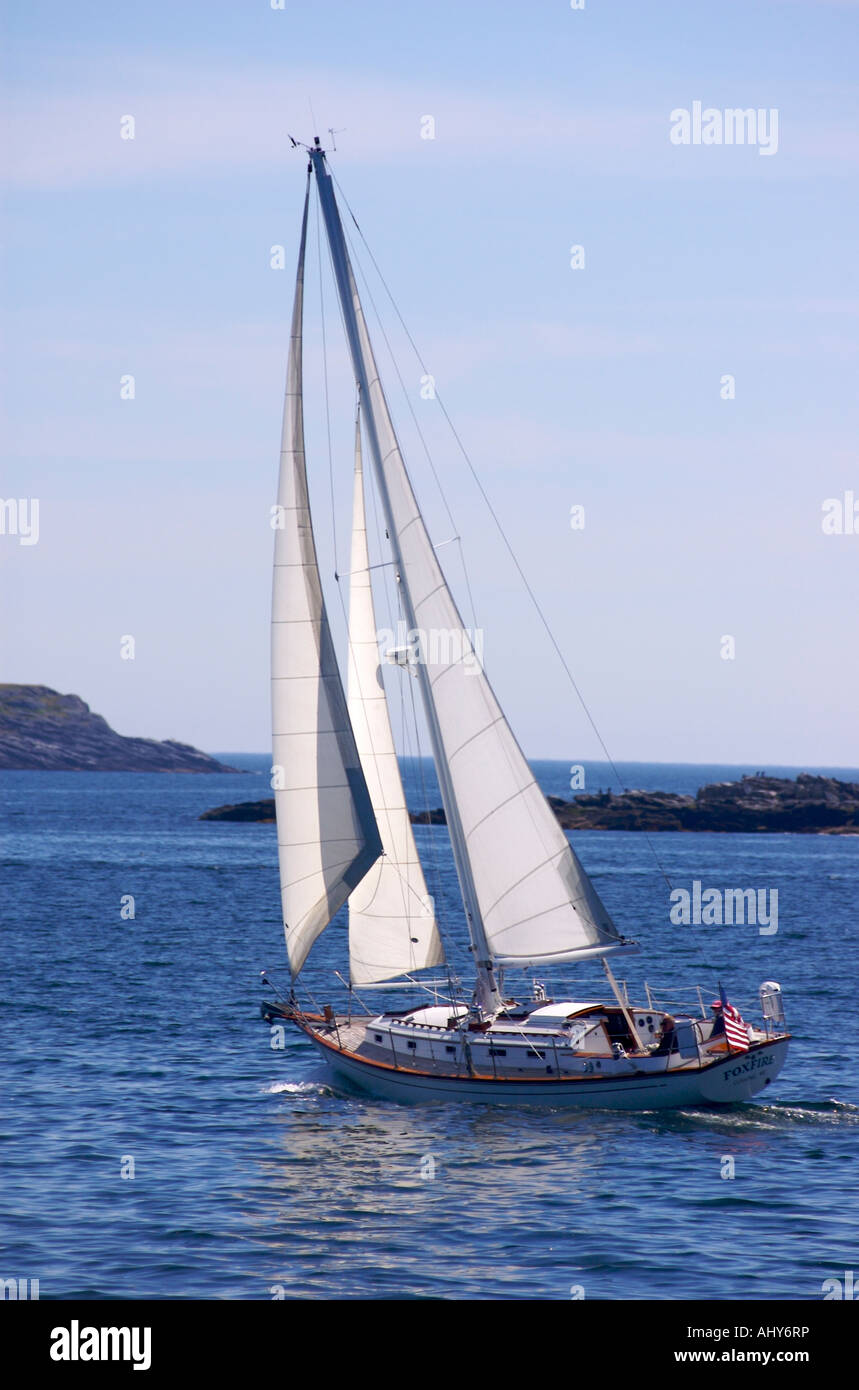 A sailing yacht under sail near Boothbay, Maine Stock Photo Alamy